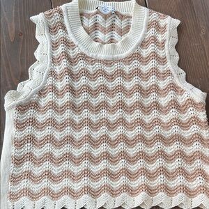 Cream and Brown Knit Sleeveless Top